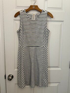 J.Crew Navy & White Striped Sleeveless Fit & Flare Dress with Exposed Zipper